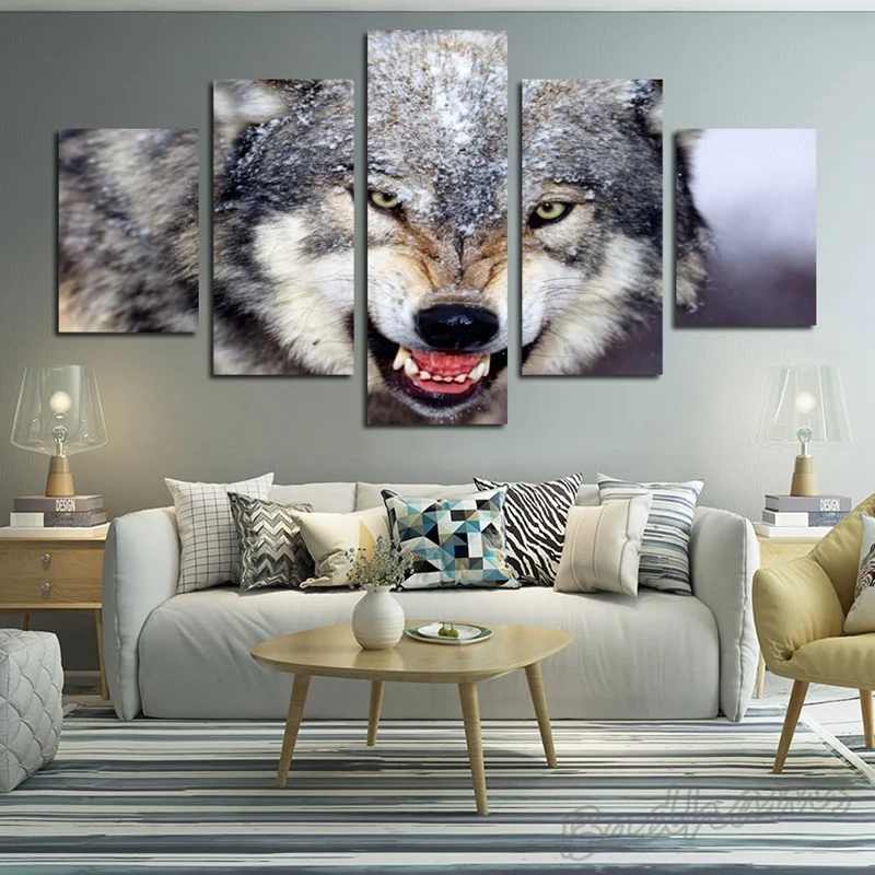 

Canvas Painting Wall Art with Frameless 5 Pieces Husky-Like Wolf Animals Printing Crafts Posters Decorate Home