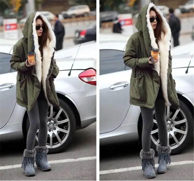 

Pure Color Fur Parka Coat Mujer Cotton Thick Hooded Jacket Winter Coat Women, Casual Parka Coat, Arm Women Winter Coat
