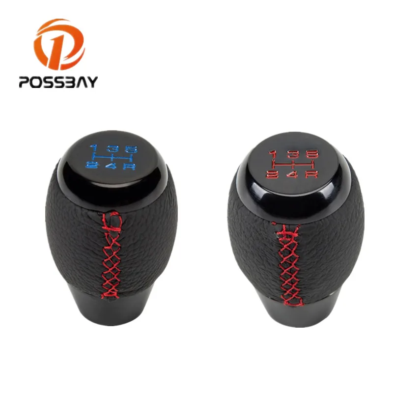 POSSBAY 5 Speed Level Leather Shift Knob Universal For TOYOTA VW Manual Gear Headball for Bmw Peugeot Honda Subaru Citroen | Автомобили и