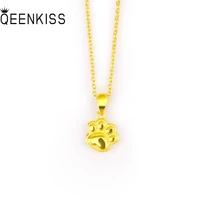 qeenkiss nc579 fine jewelry wholesale fashion hot woman girl birthday wedding gift exquisite cat paw 24kt gold pendant necklaces