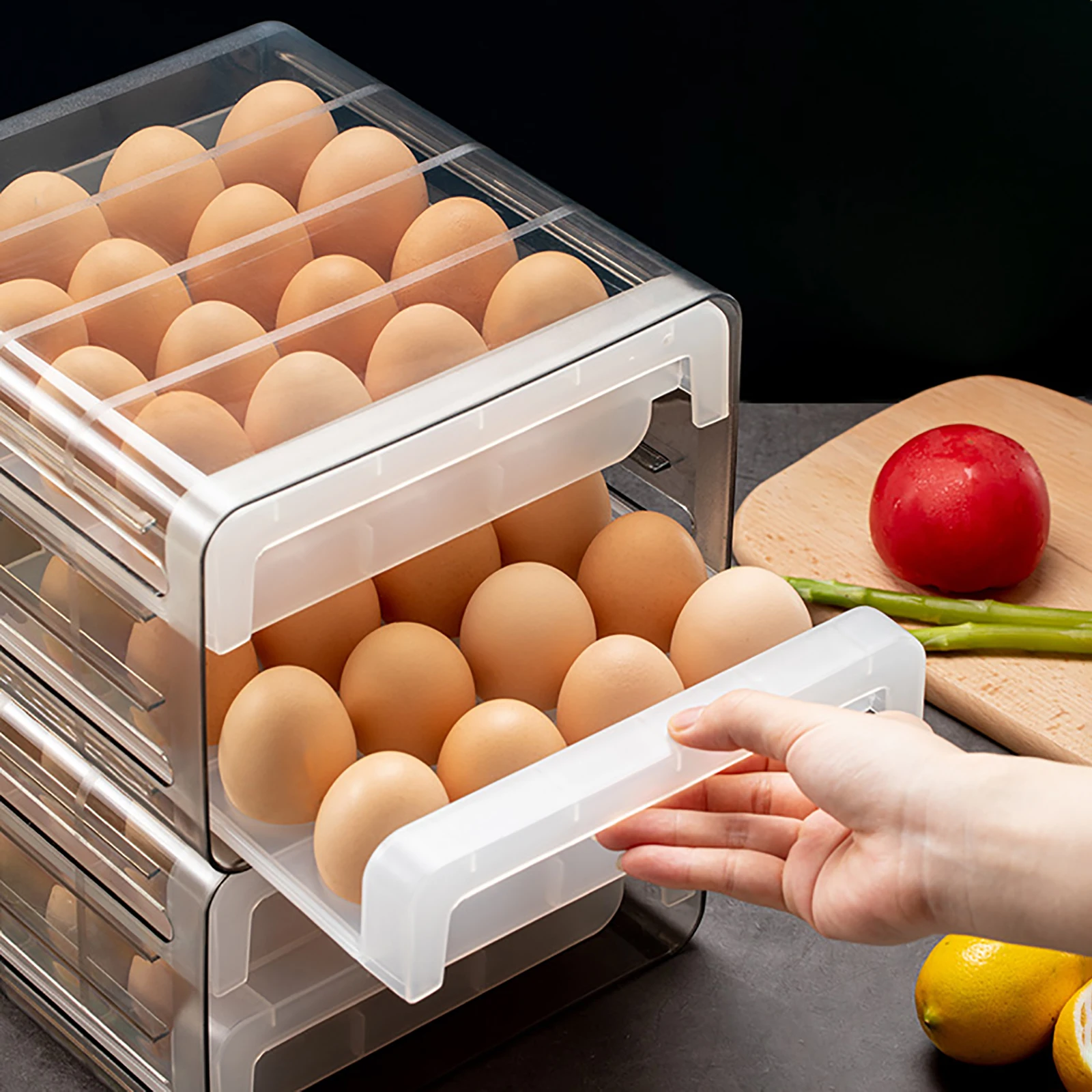 

2021 New 1Pc Reative Stackable Fridge Fruit Vegetable Storage Box Household Kitchen Drawer Egg Holder Refrigerator Organizer