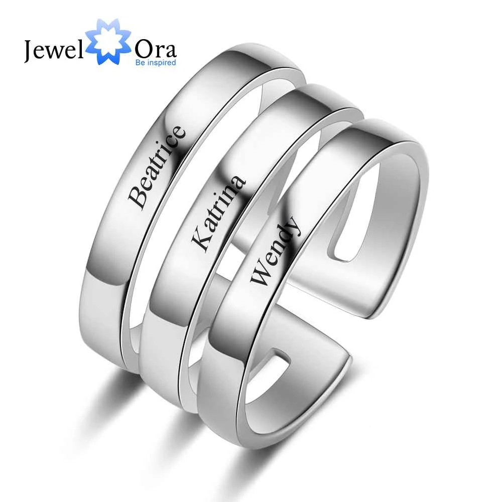 Персонализированные штабелируемые кольца для женщин 3 имени широкое кольцо из