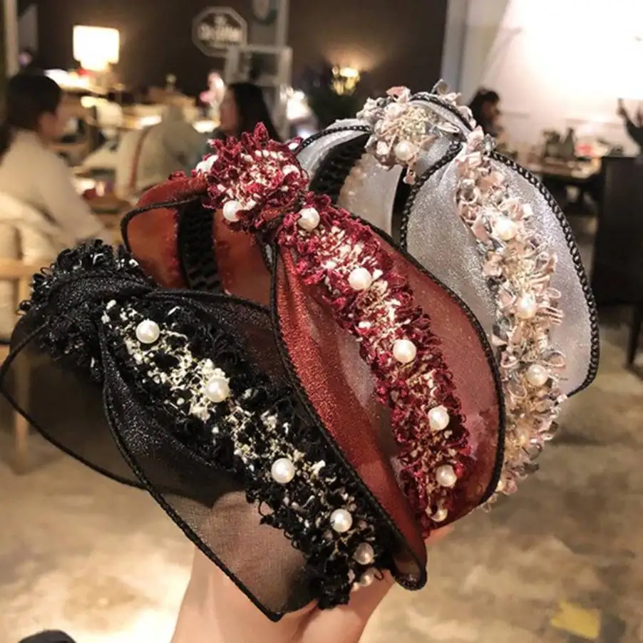 Повязка для волос с жемчугом в стиле барокко винтажный Эластичный Тюрбан