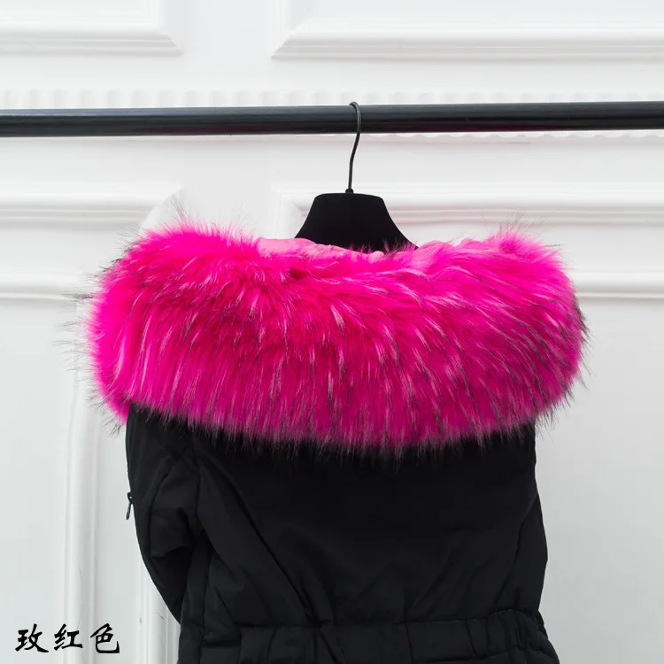 Rose red Qearlsart искусственный енот меховой воротник зимние шарфы для женщин куртка капюшон роскошный мех декоративная шаль для мужчин пальто меховой шарф аксессуары FY18 - Цвет: Rose red