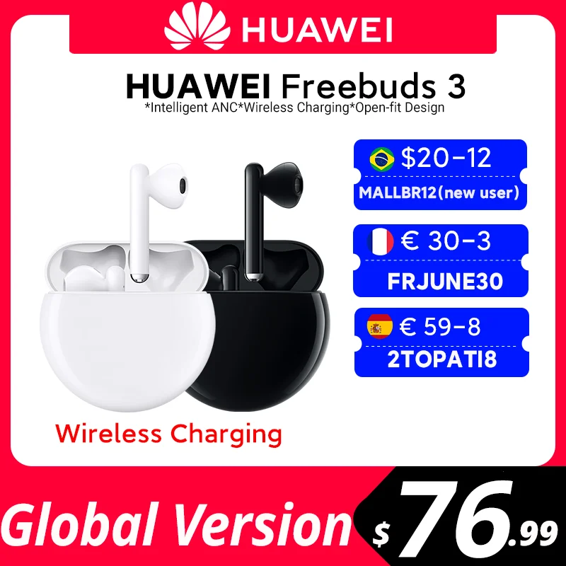 В наличии Оригинальные HUAWEI FreeBuds 3 FreeBuds3 TWS Bluetooth наушники беспроводные Kirin A1 Chip ANC