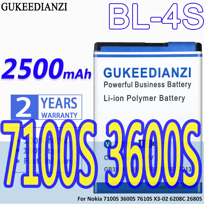 BL-4S 100% Новинка 2500 мАч Мобильный телефон Аккумулятор для Nokia 7100S 3600S 7610S X3-02 6208C 2680S