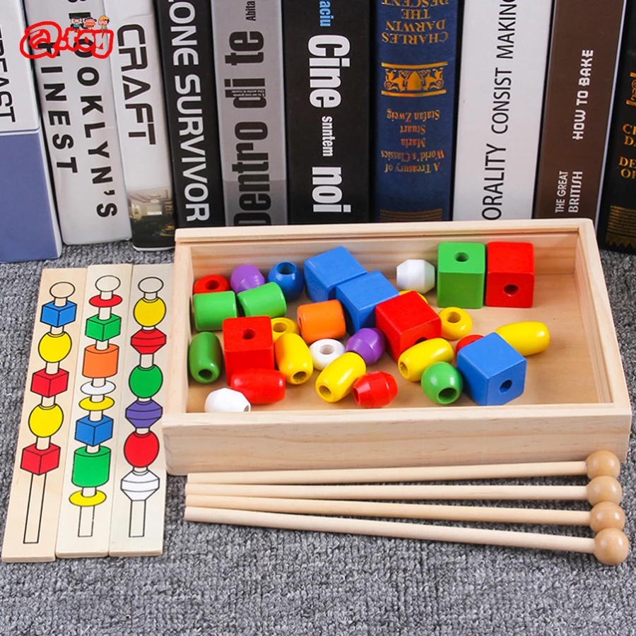 

Montessori Toy for Kid Children Preschool Educational Toys Wooden Colorful Shape Stick Beading Toys Gifts for Baby Learning Toy