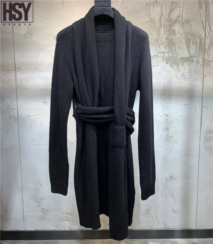 2019 Autumn Winter New Women Long Sleeve O-neck Scarf Decoration Black Loose Sweater Knit Dress | Женская одежда