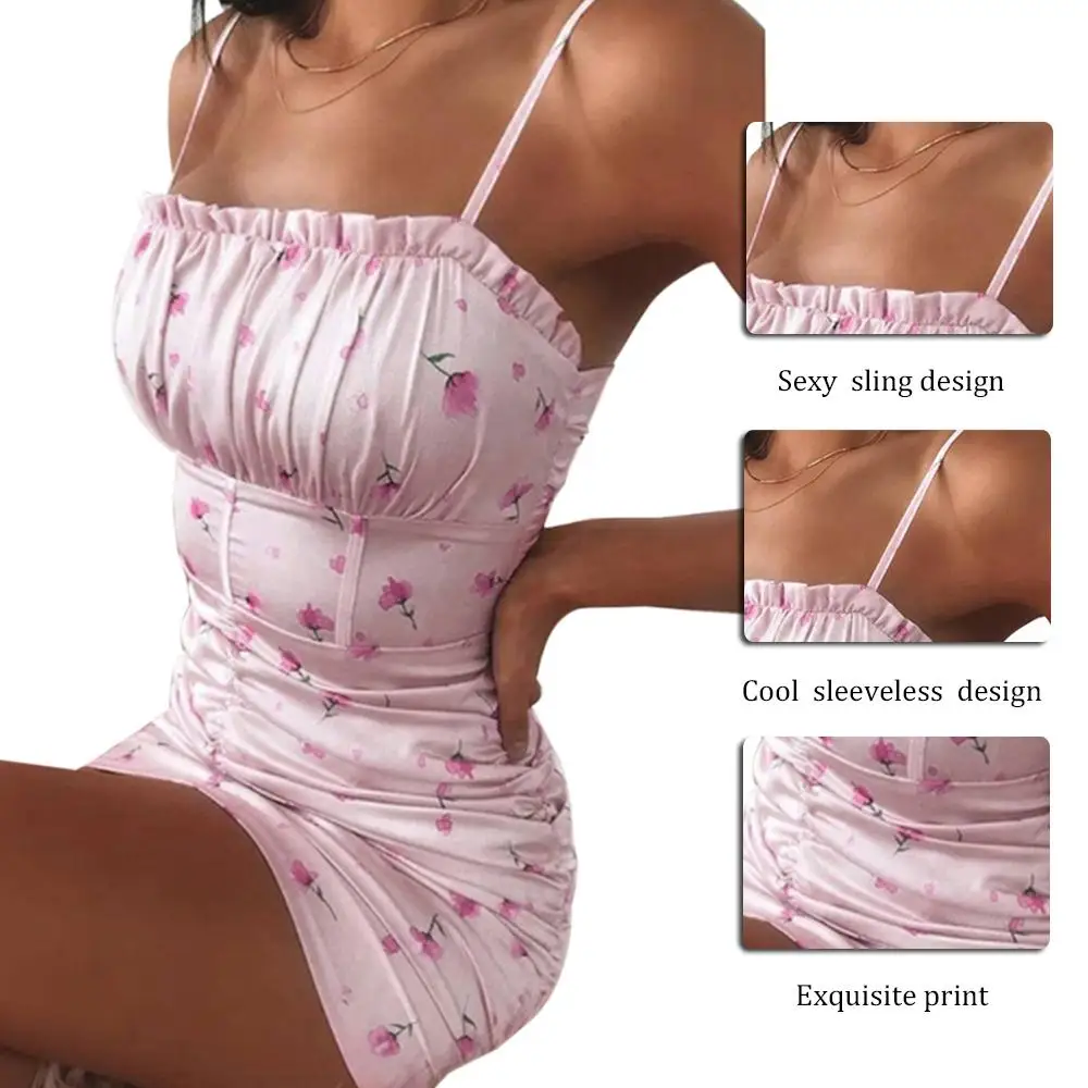 

ZITY Women Sexy Bodycon Summer Dress Floral Print 2020 Spaghetti Strap Mini Dress Lady Party Casual Basic Beach Dress Short
