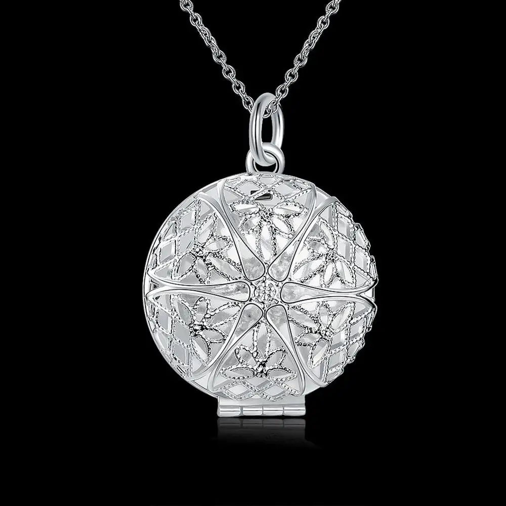 hot popular brands 925 color silver round photo frame pendant necklace for women christmas gift fashion wedding party jewelry free global shipping