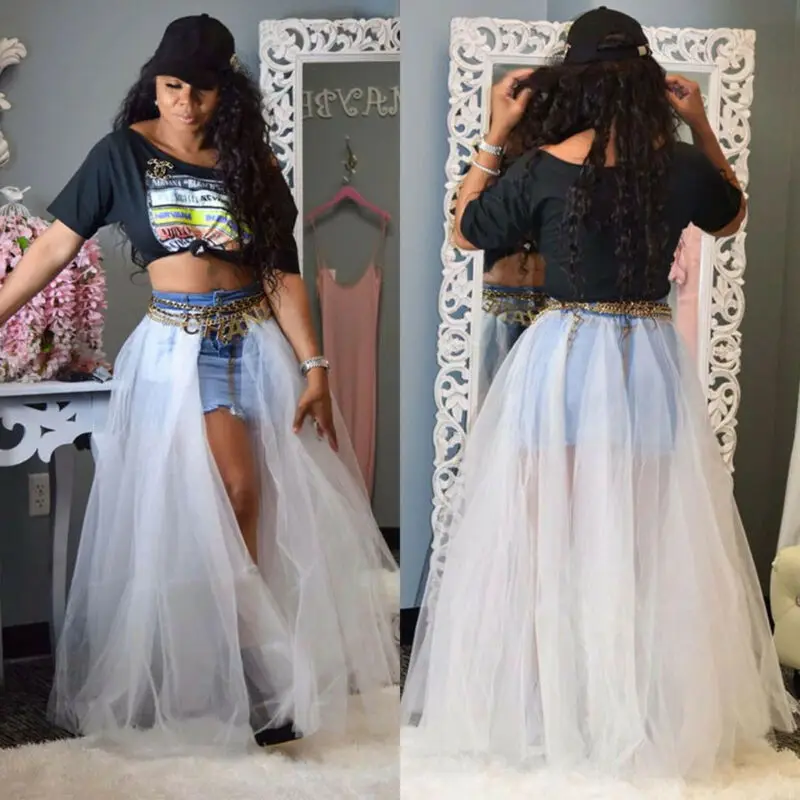 Неоново зеленая сетчатая прозрачная Комбинированная юбка с высокой талией