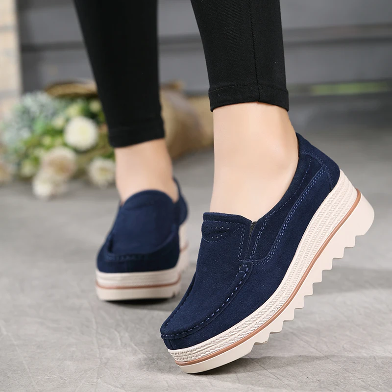 Женские замшевые лоферы Кожаные слипоны на платформе осенний сезон 3088|women flats|shoe