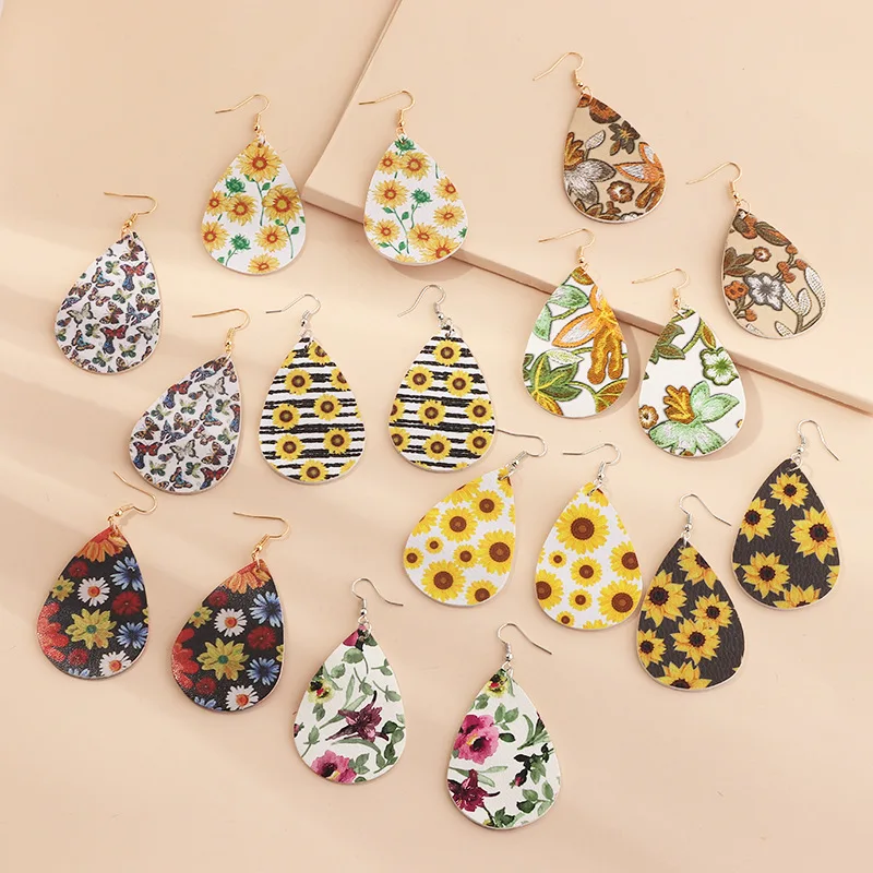 

Potosala Ladies Print Earrings Lychee Pattern Leather Drop Earrings Leaf Rose Earring Fashion Jewelry Gift New