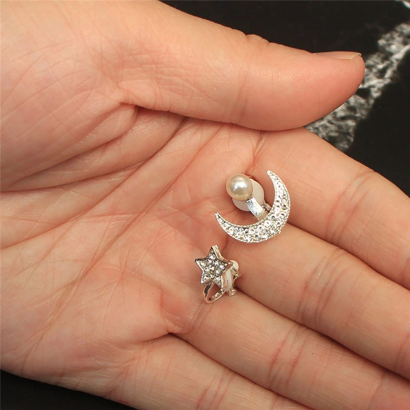 Стразы серьги-клипсы со звездами луна с жемчугом серьги-гвоздики серебро золото
