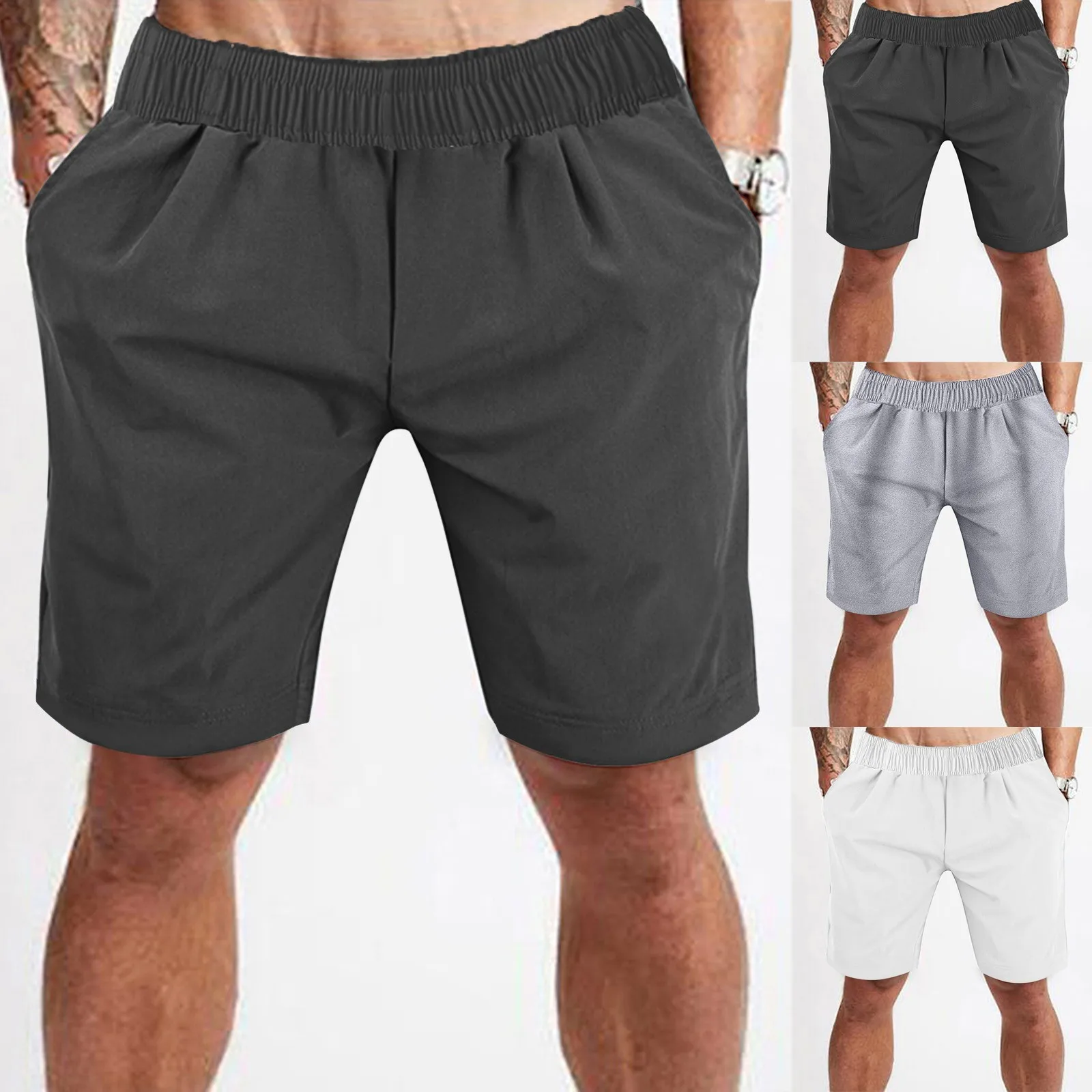 

70# Men Casual Pants Solid Color Loose Plus Size Shorts Five Point Pants Man Beach Wear Short Pants Bermuda Shorts