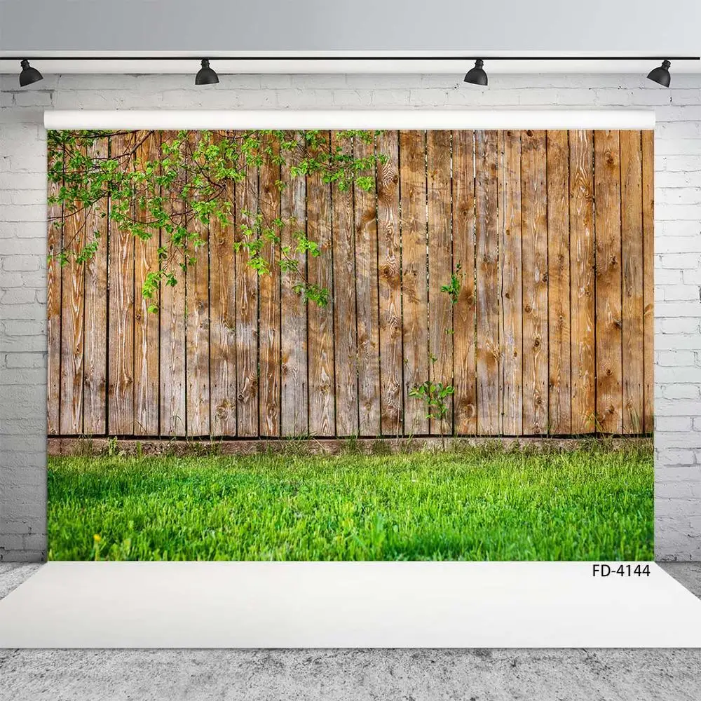 

Photography Background Grassland Wooden Plank Wall Spring Custom Backdrop Photo IP