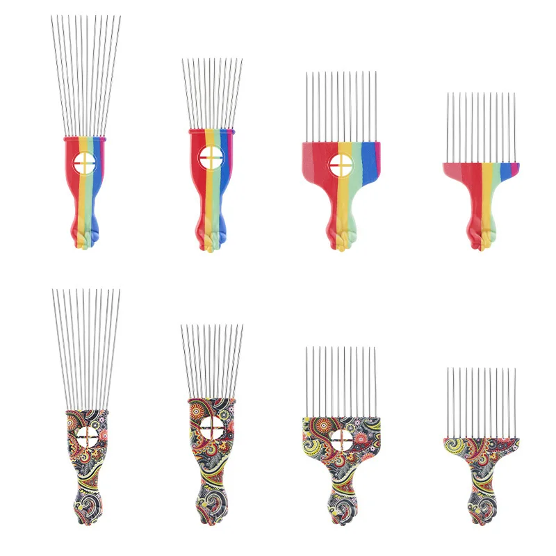 Профессиональный парикмахерский черный кулак афро Металлическая Расческа для