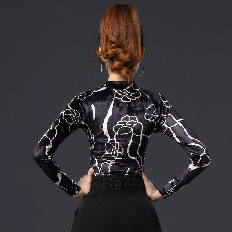 

Latin Dance Top Women Long Sleeve Velvet Print Shirts Latin Practice Clothes Cha Cha Rumba Tango Salsa Dancing Wear DNV12797
