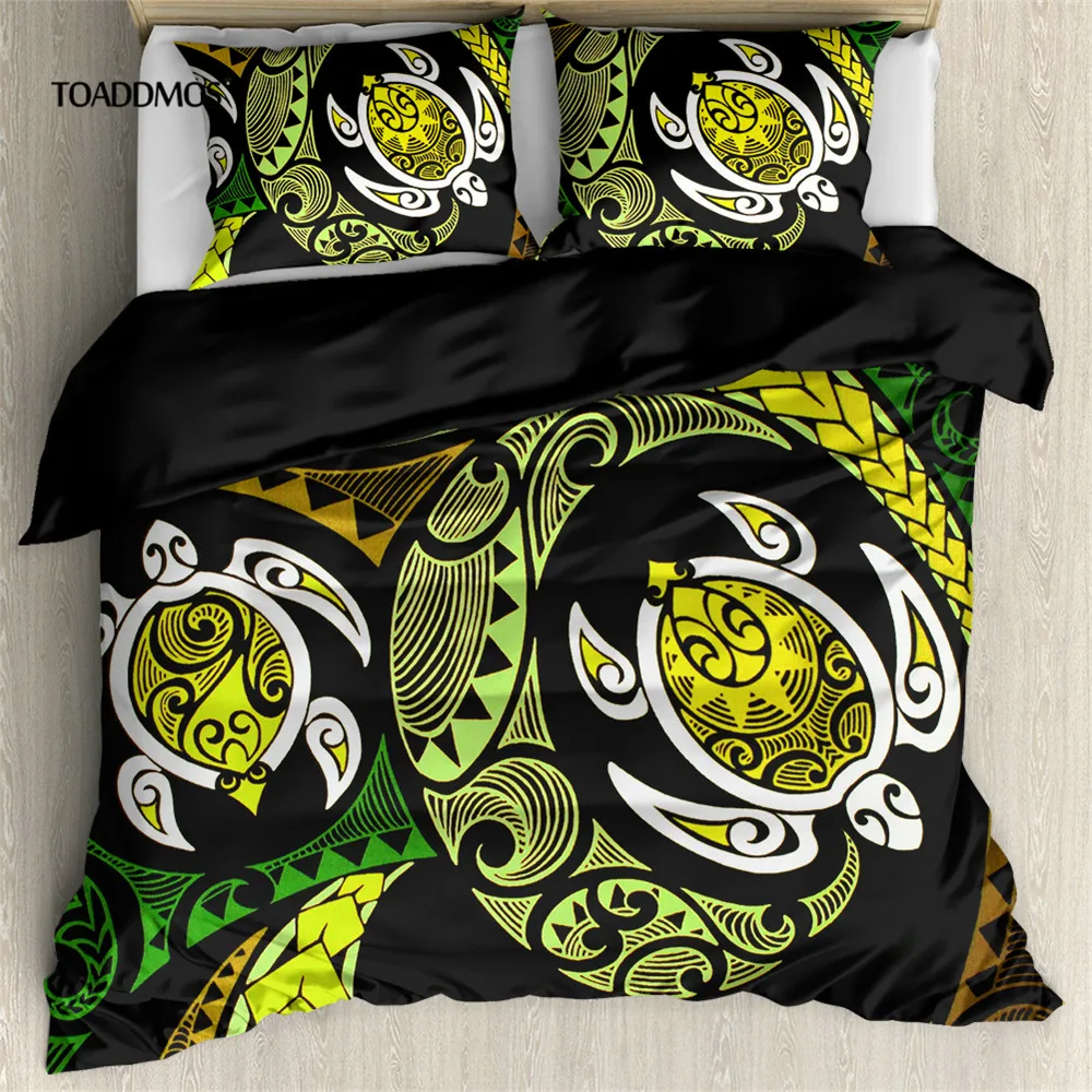

TOADDMOS Bed Pillowcase & Duvet Cover Sets Hawaiian Honu Sea Turtle Swirl Yellow Home Textiles Twin Queen King Size Bedding Set