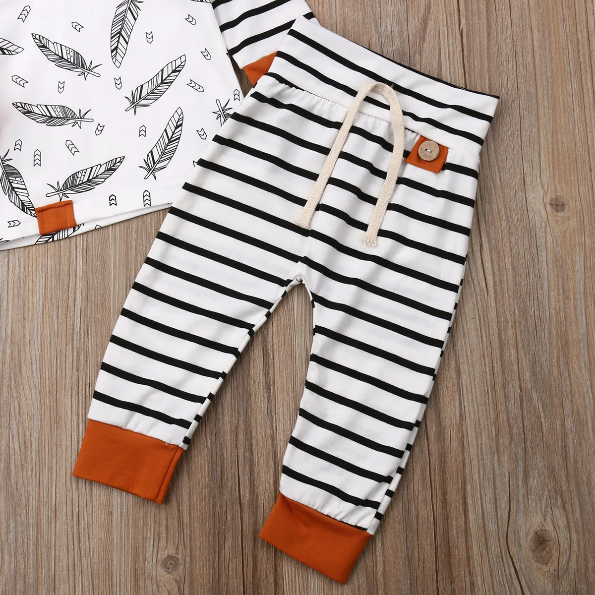 Ropa para beb&eacute; reci&eacute;n nacido, peleles de plumas, Tops, pantalones a rayas, conjunto de ropa, trajes, ropa infantil-2