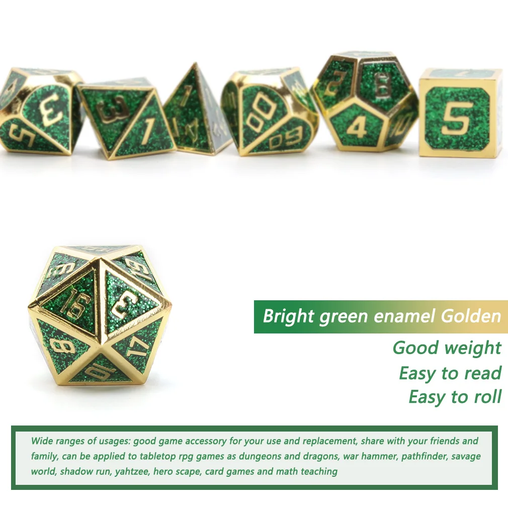 Chengshuo starlight металлические кости dnd Набор кубиков rpg многогранные Твердые подземелья и дракон настольные игры цинковый сплав зеленый d& d кости 7 шт