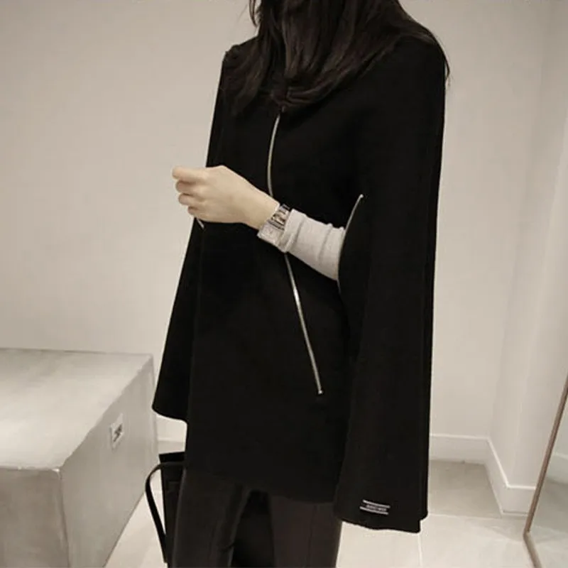 2020 Korean Brand Fashion New Womens Stand Collar Wool Blend Coats Ladies Loose Fit Thicken Cloak Cape Coat Jacket Size S-XL | Женская
