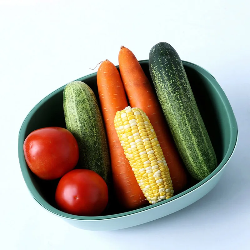 Double Layer Drain Plastic Basket Fruit Filter Washing Thicken Round Household Vegetables Storage Basin Kitchen Supplies | Дом и сад