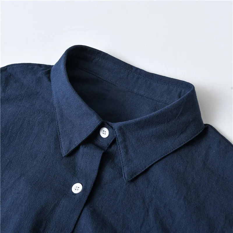 

LANMREM 2021 autumn hem split turn-down collar single-breasted loose Korean style navy blue shirt for women lfashion tide 2A2309