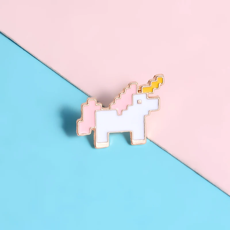 

QIHE JEWELRY Pixel World Unicorn Brooches Pins Love Pink Princess Hard Enamel Metal Pins Denim Clothes Badges Pins Girls Gifts