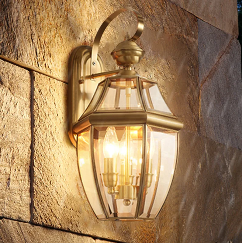 

Copper outdoor wall light Garden Lantern Sconce E27 Waterproof light Exterior Fixture lampu dinding Glass Shadelighting