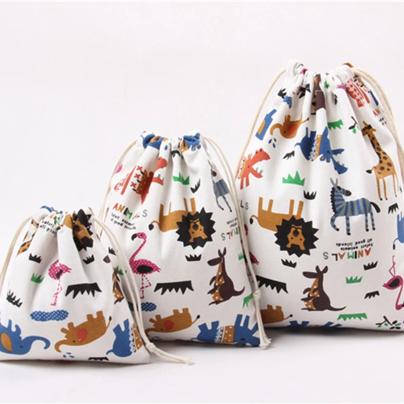 Drawstring Cartoon Animals Printed Storage Bags Organizer Cotton Linen Jewelry Cosmetic PouchBaby Clothing Kids toys Candy | Дом и сад