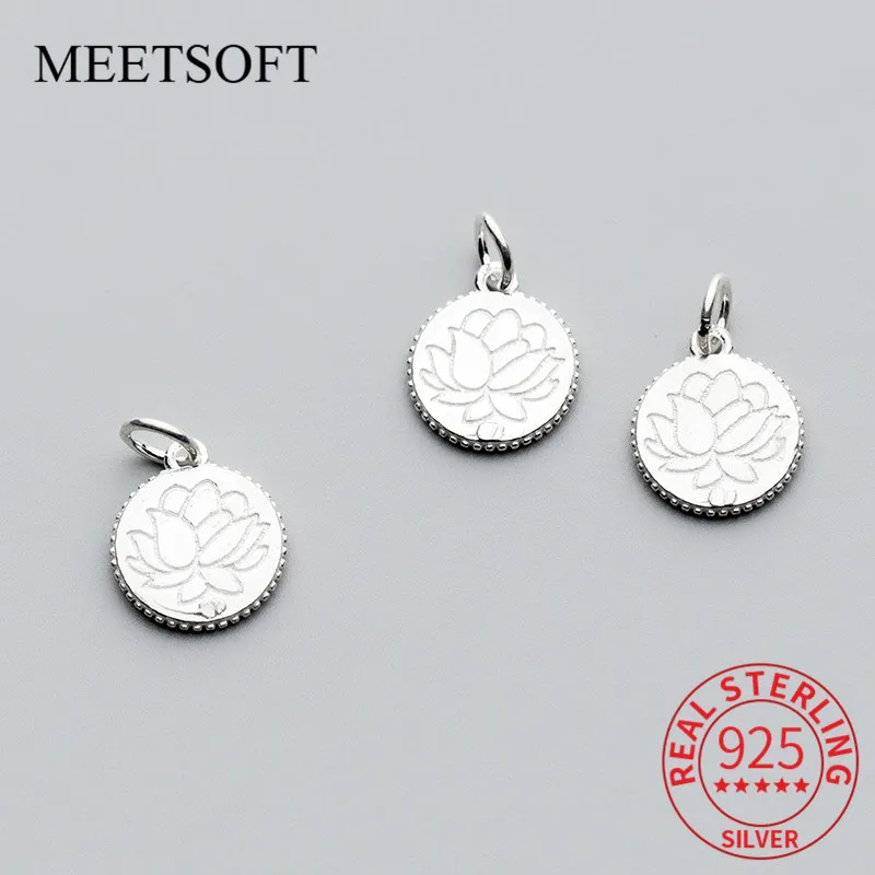 

MEETSOFT 925 Silver Simple Lotus Flower Craved Brand Charms DIY Necklace Decoration Making Finding Handmade Jewelry Accessories