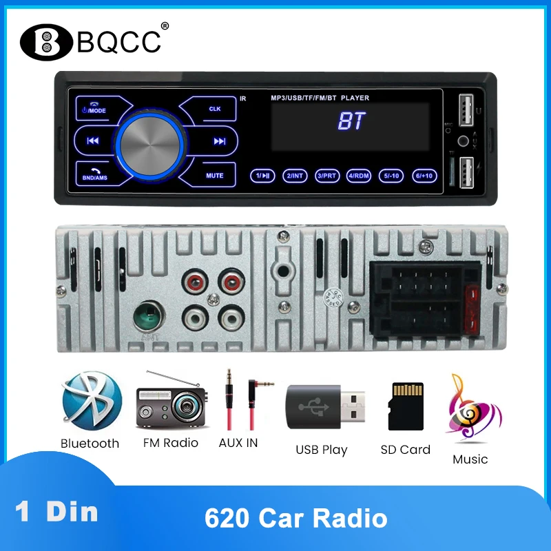 

Автомагнитола 1 Din 620, стерео плеер с Bluetooth, FM, AUX, TF, 2 USB, многофункциональный автомобильный mp3-плеер 1 Din