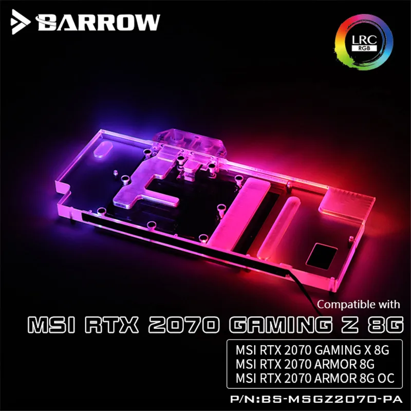 Barrow LRC2.0 полный охват GPU водный блок для MSI RTX2070 GAMING Z 5v 3 pin header AURA материнская плата BS
