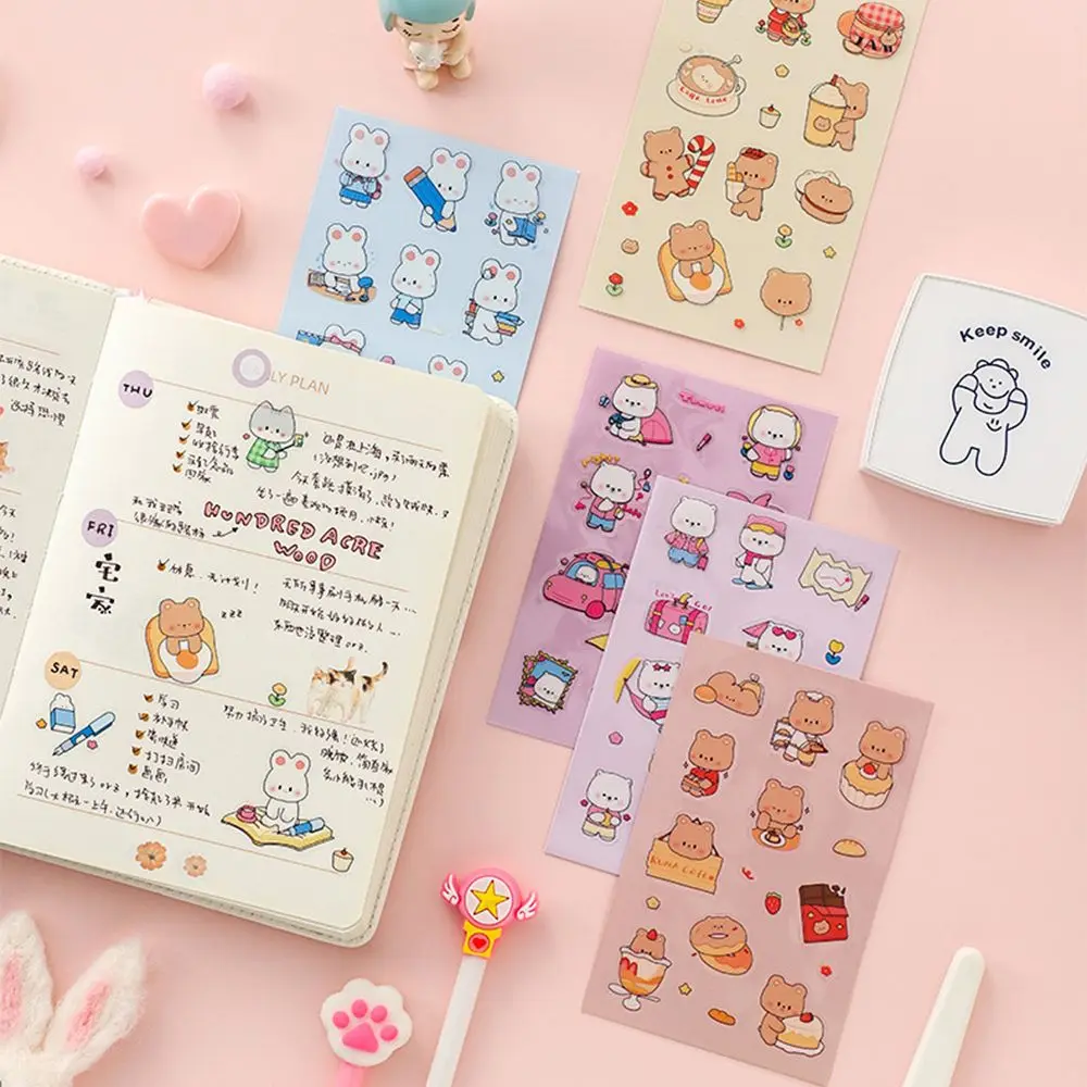 

Fashion Cartoon Animal Rabbit Bear Cute Kawaii Stickers Hand Account Decoration DIY Diary Scrapbook Student Supplies Gifts