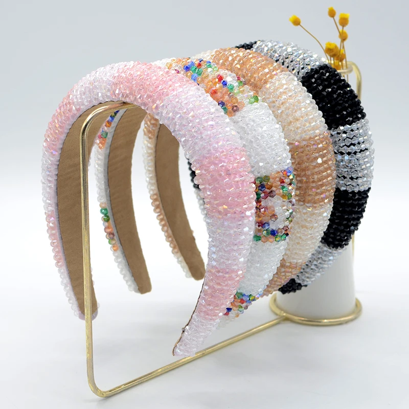 

New Luxury Crystal Hair Accessories Golden Velvet Cloth with Wide Edge Hairpin Wide Sponge Hairband Western Style Hair Hoop