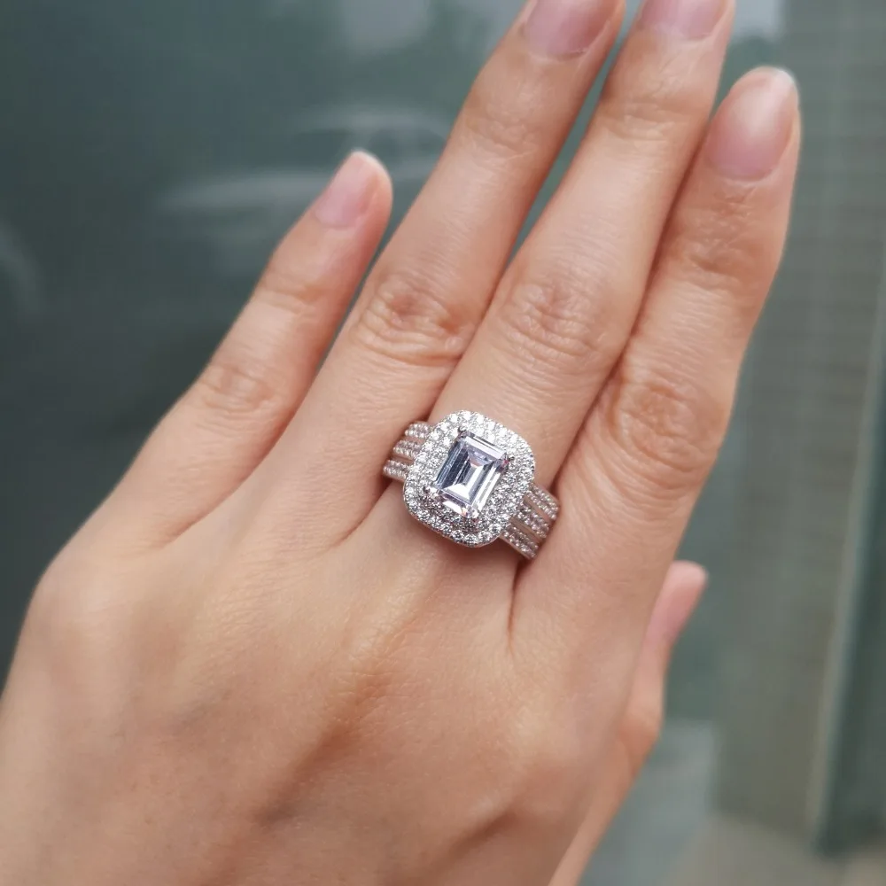 Newshe Свадебные Кольца для женщин классические ювелирные изделия 1,8 Ct Принцесса Cut AAA CZ Твердые 925 серебро кольцо для помолвки набор