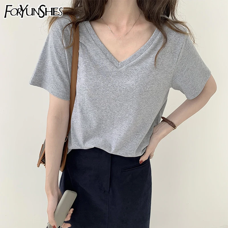 

FORYUNSHES Summer 2021 Oversize Short Sleeve T-Shirt Korean Style Fashion Simple Women White Black Gray Tshirt Y2k Harajuku Tops