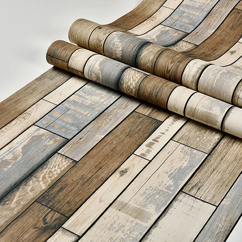 

PVC Wood Grain Wallpaper 3D Vintage Imitation Wood Pattern Background Wall Sticker Living Room Dining Room Waterproof Wall paper