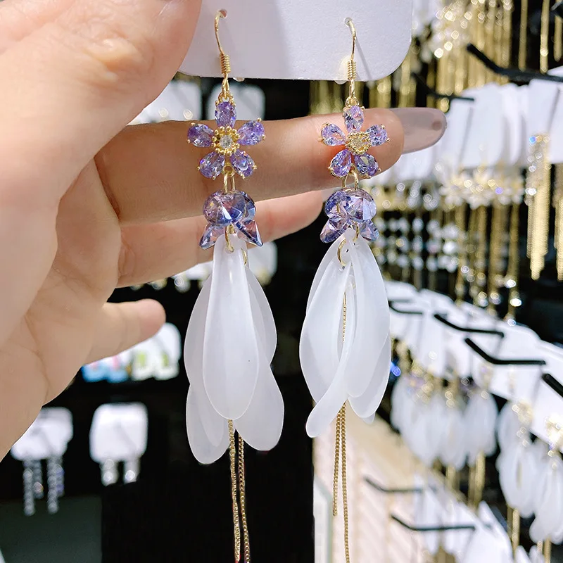 

Fashion Jewelry 925 Silver AAA + Purple Zircon Petal Flower Earrings Womans Girl French Pendants Earrings