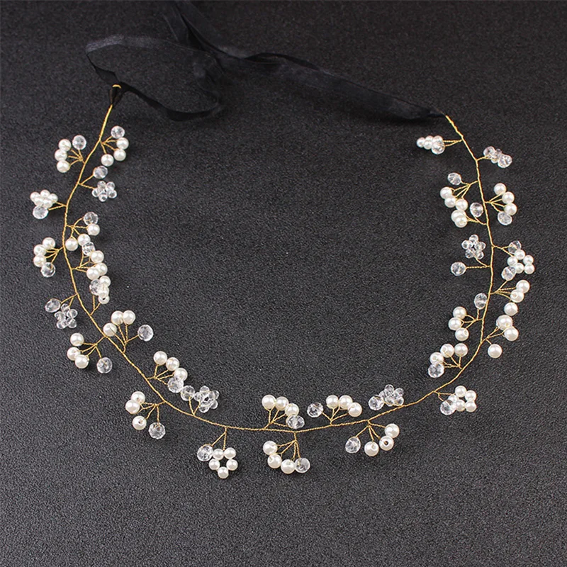 

Sweet Princess Headband Imitation Pearls Crystal Wreath Girls Headwear Kids Hair Accessories For Birthday Party Wedding