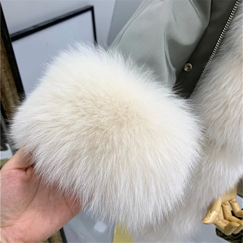 

2021 New Winter Long Jacket Women Large Fox Fur Collar Hooded Parkas Real Rex Rabbit Fur Liner Thick Coat