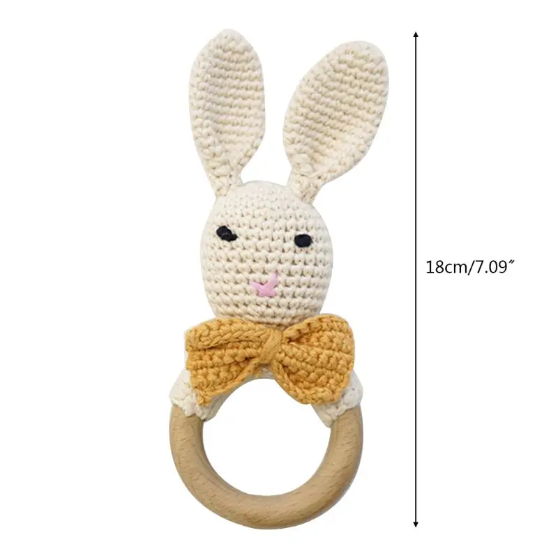 

Baby Wooden Teether Ring DIY Crochet Bunny Rattle Soother Bracelet Molar Toys