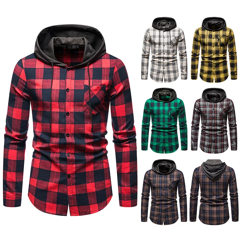 

Men's Long Sleeve Hoodie Plaid Classic Flannel Shirt