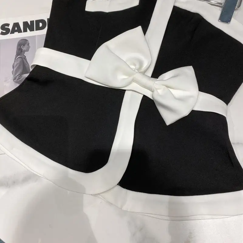 2021 Summer New Black And White Contrast Bow Waist Cross Waist Cover Bra