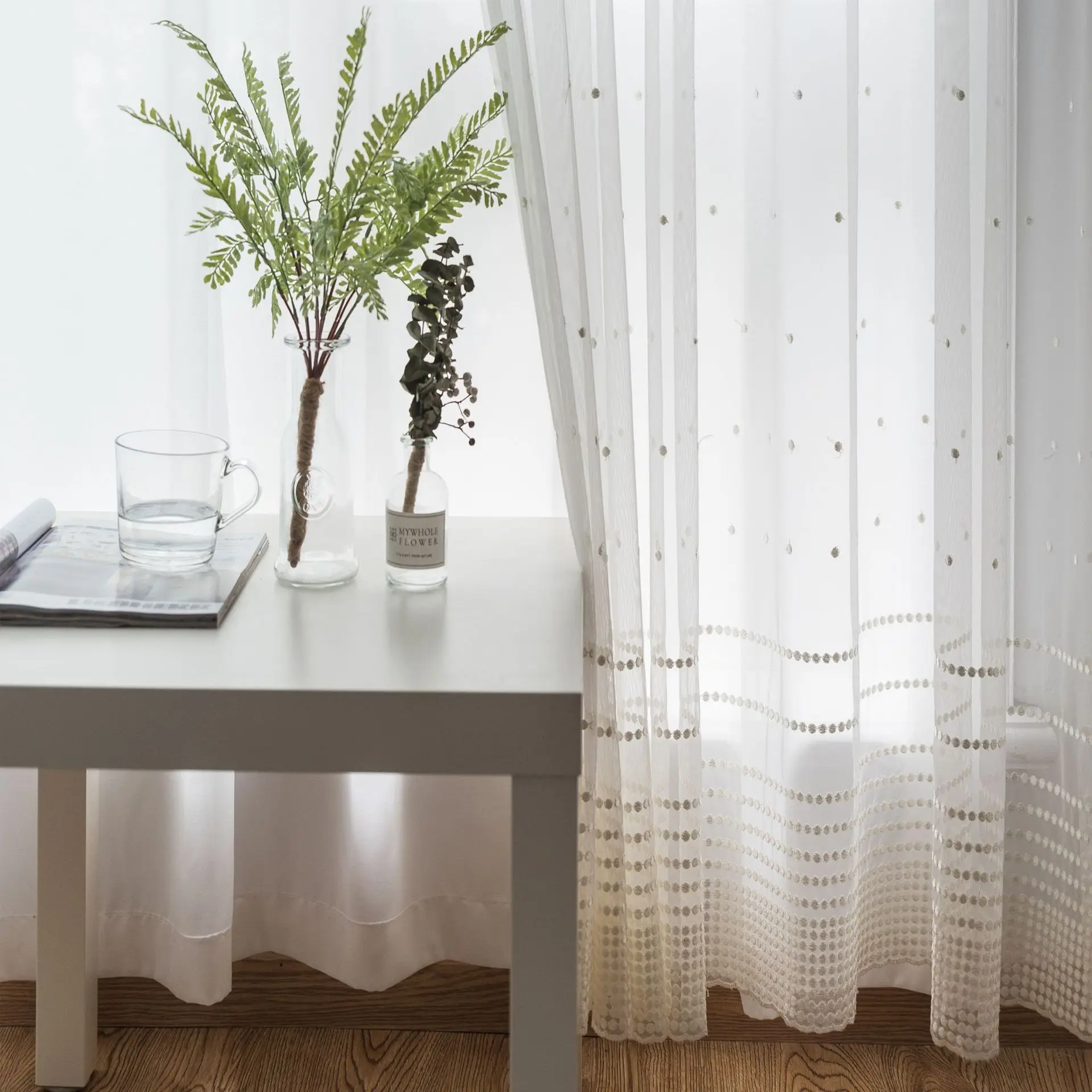 Современные белые занавески с вышивкой тюль для гостиной спальни полиэфирные