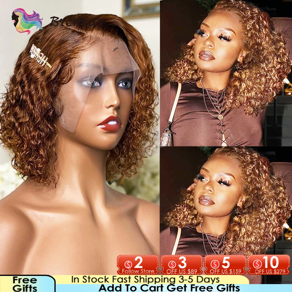 

Short Curly Bob Wig Lace Closure Human Hair Wigs Honey Blonde Wig Preplucked Part Lace Wigs For Women Remy Hair Natural Hairline