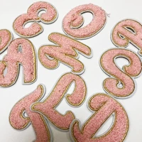 26 pink towel embroidered english letters alphabet patches for clothing bags jacket sew on accessories diy name patch applique