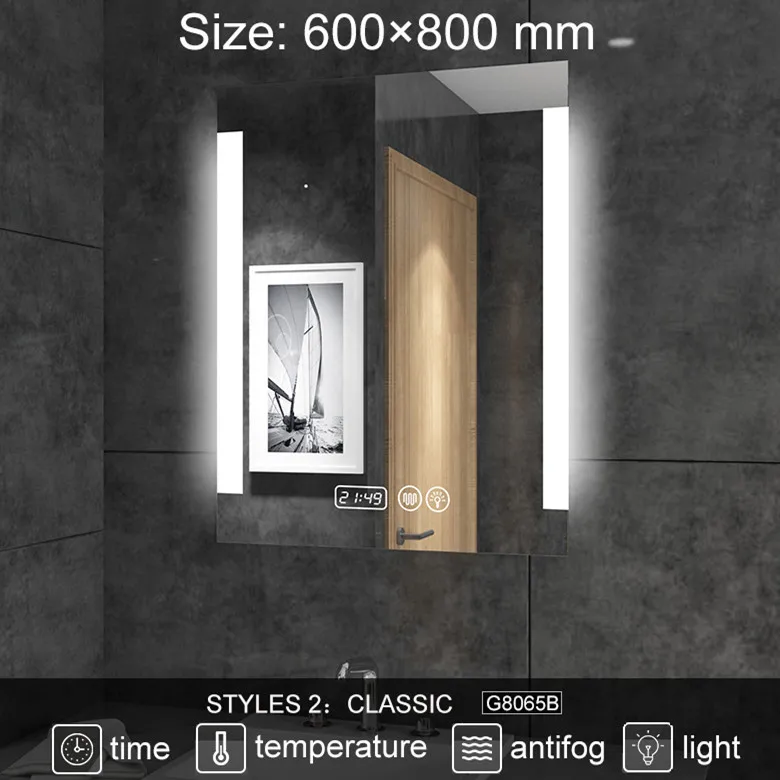 2G8065B 600X800mm Изготовленный на заказ светодиодный bluetooth ванная комната Смарт зеркало Вертикальное настенное зеркало с подсветкой зеркало анти-туман Ванна макияж зеркало 2G8065 - Цвет: 2G8065B 600X800mm