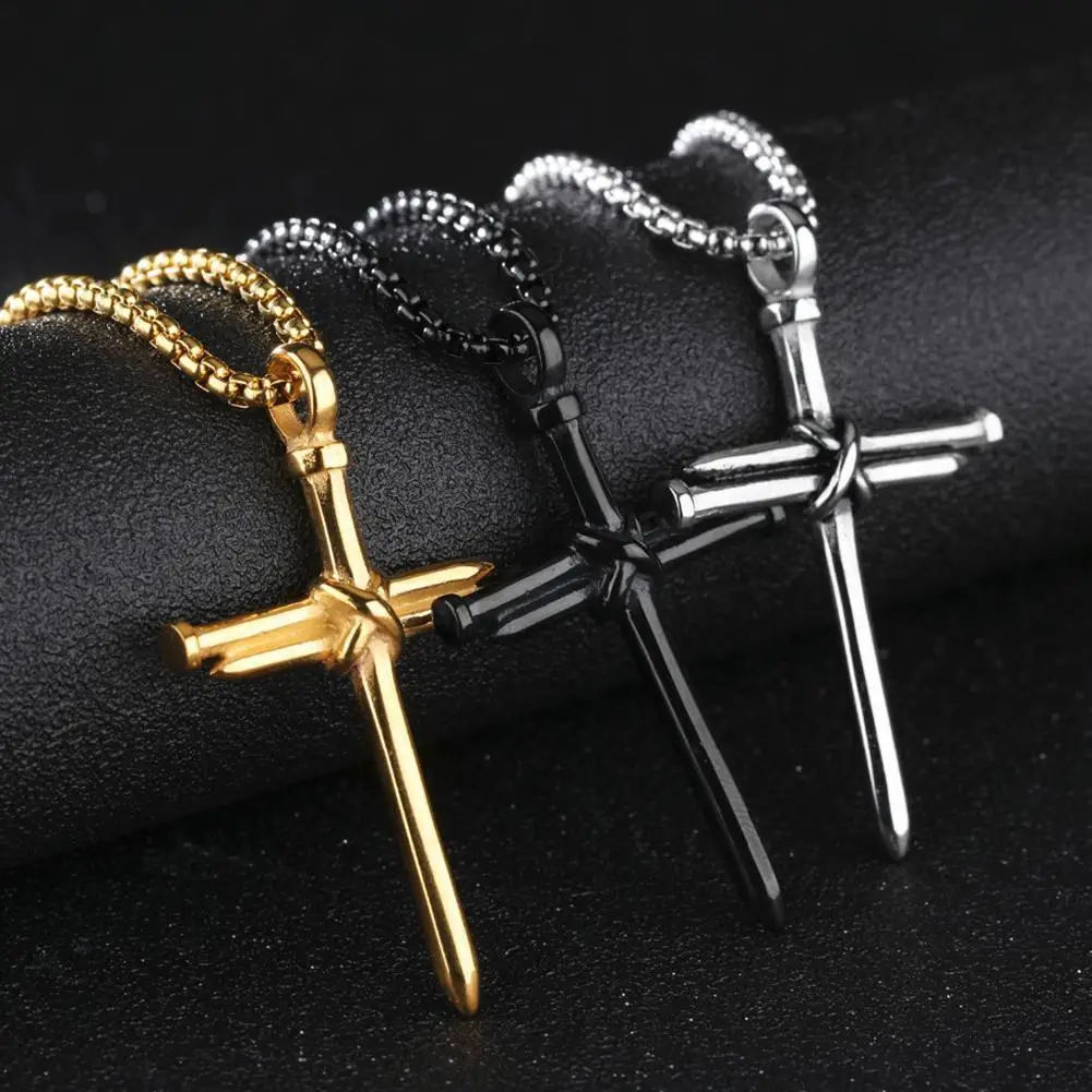 Модное ожерелье со стальным крестом для ногтей в стиле панк ювелирная цепочка